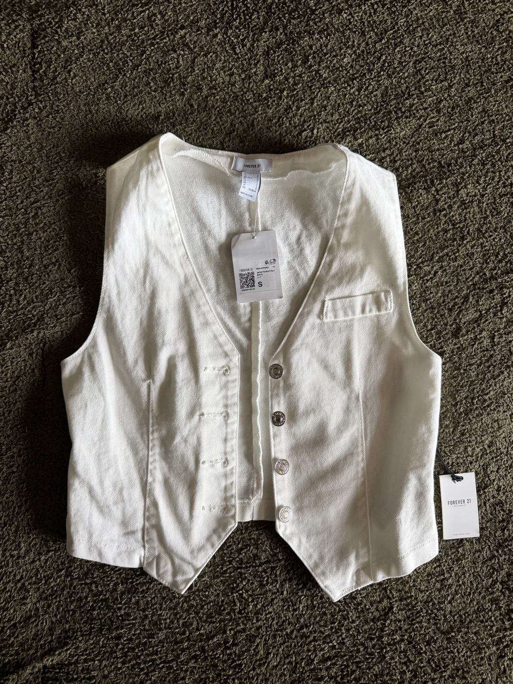 Forever 21 White Denim Cropped Vest Size S — NWT